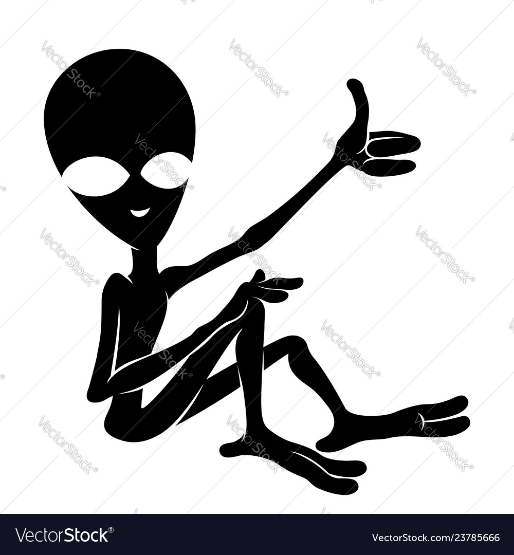 Extraterrestrial alien sits and shows like Vector Image