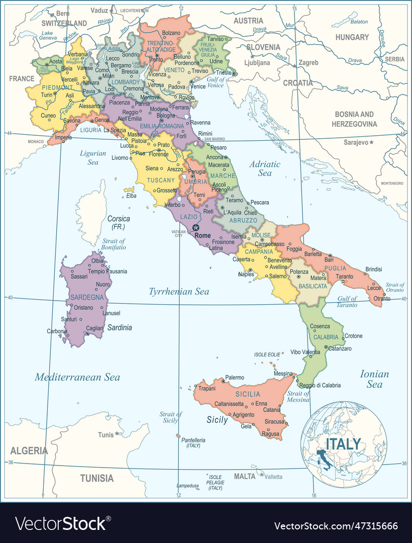 Italy map - highly detailed Royalty Free Vector Image