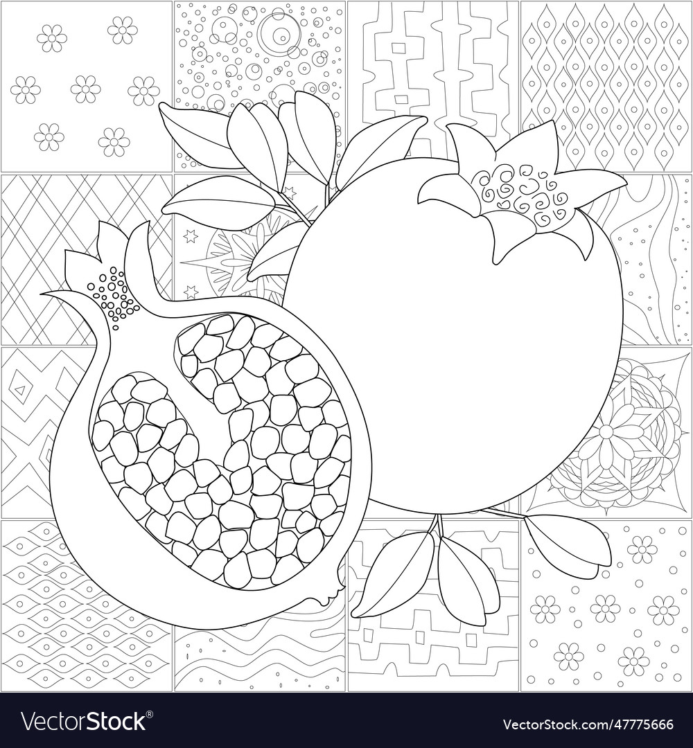 Pomegranates fruits against mosaic pattern