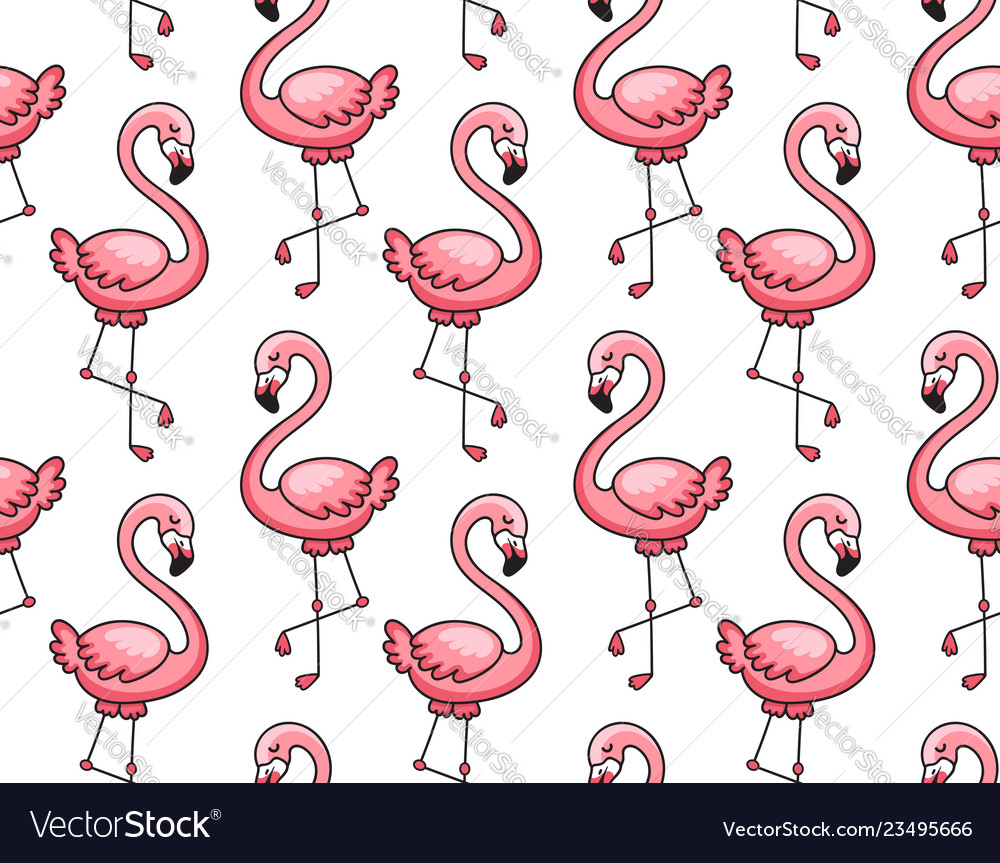 Seamless pattern of pink flamingos