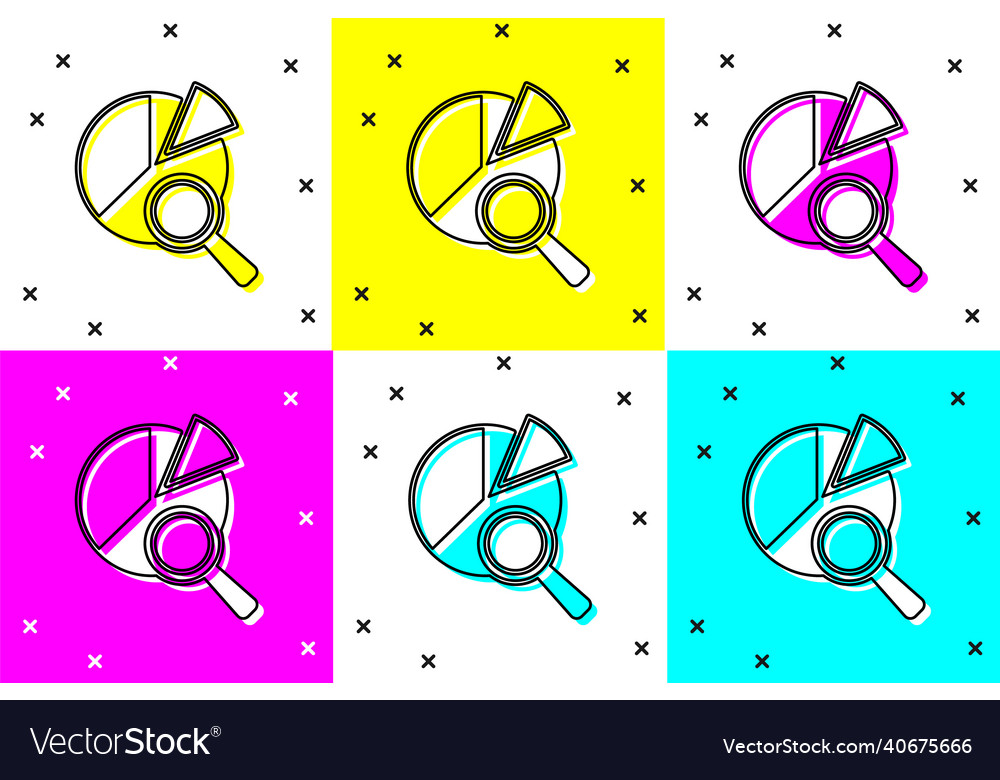 Set magnifying glass and data analysis icon vector image Set magnifying glass and data analysis icon