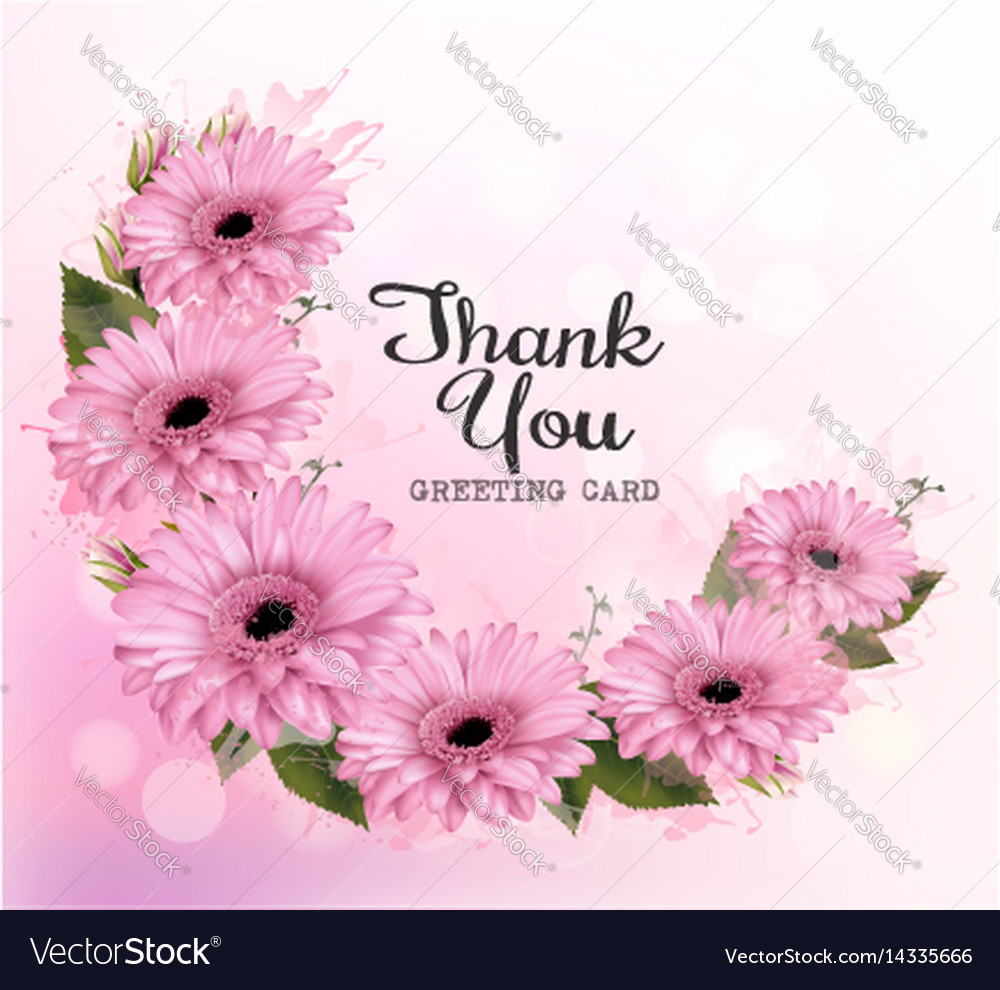 Thank you background with pink beautiful flowers Vector Image