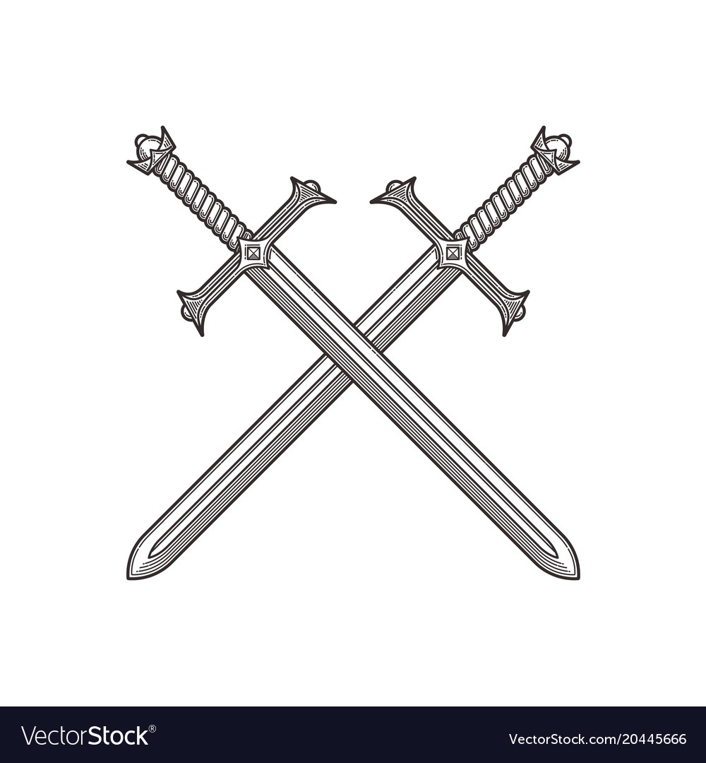 Crossed swords sketch Royalty Free Vector Image