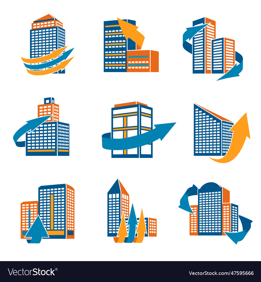 Urban buildings icons Royalty Free Vector Image
