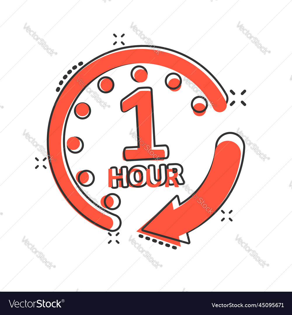 1 hour clock icon in comic style timer countdown vector image 1 hour clock icon in comic style timer countdown