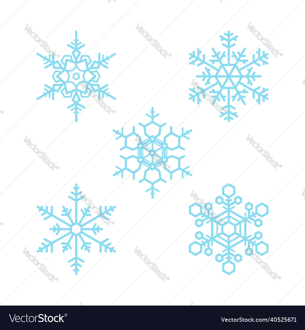 Blue snowflake icons collection pattern set vector image Blue snowflake icons collection pattern set