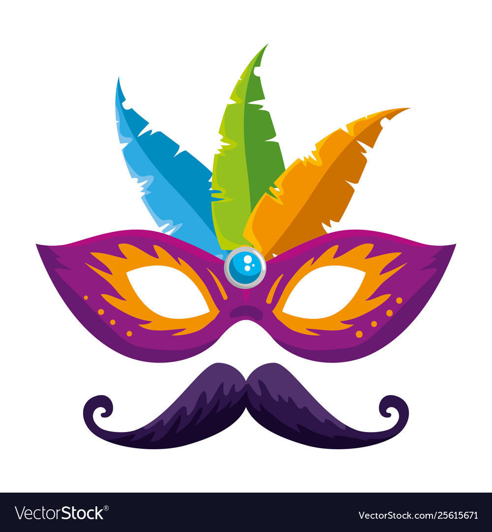 Carnival mask with feathers and mustache