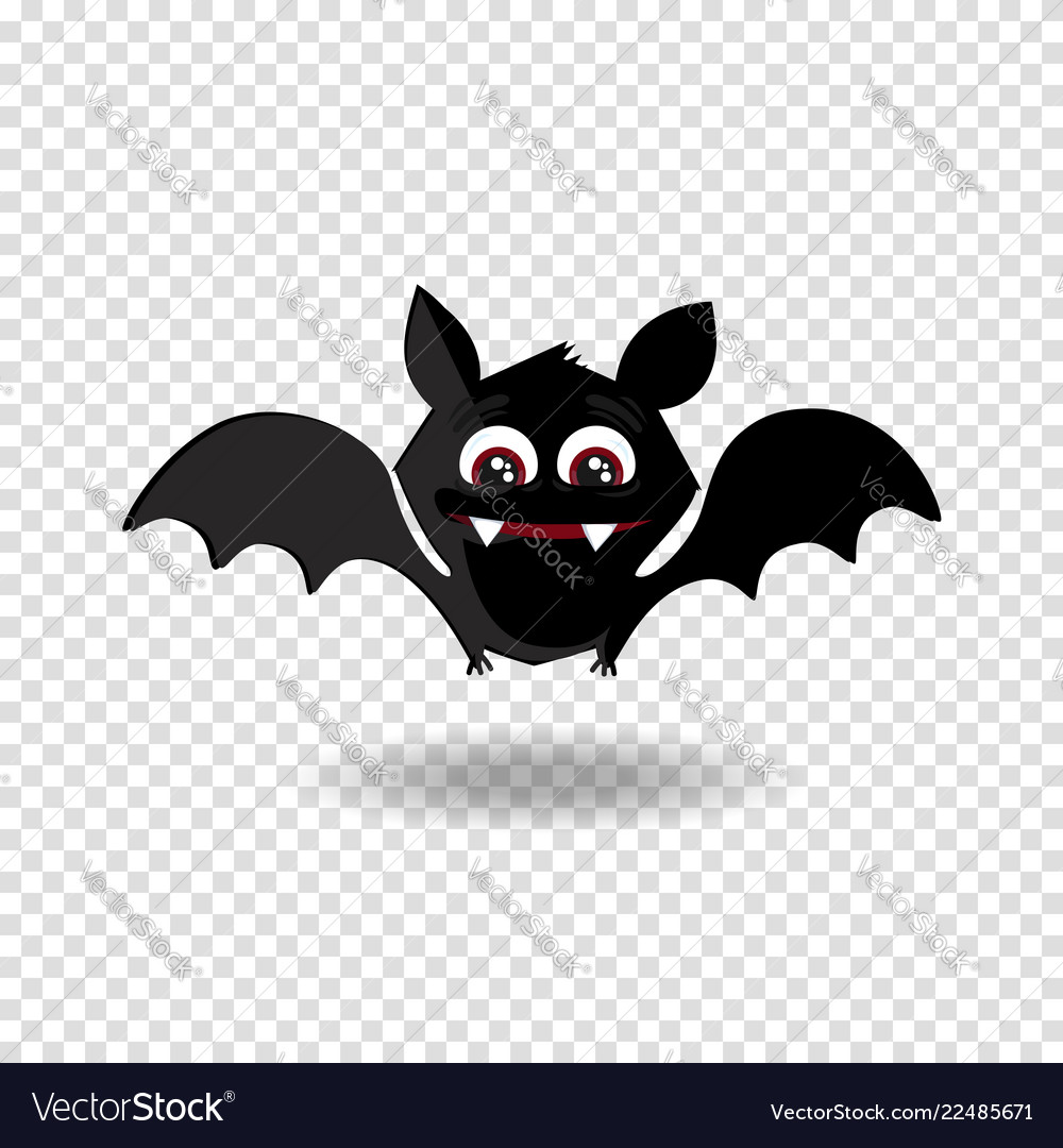 Cute cartoon bat with fangs and red eyes