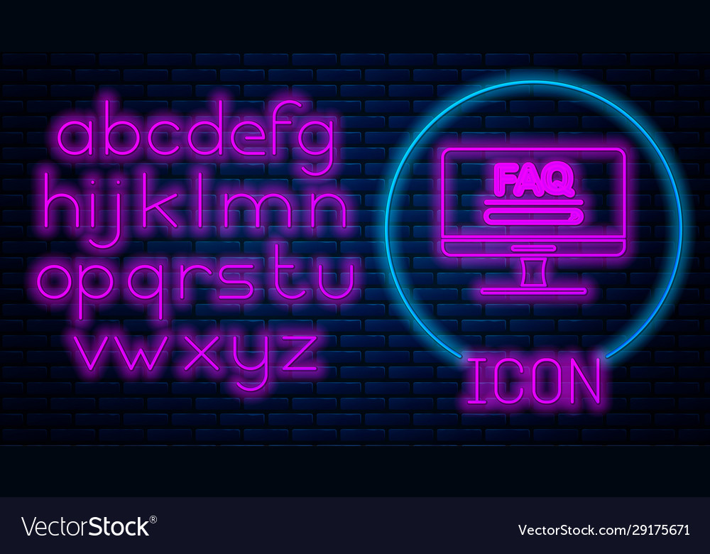 Glowing neon computer monitor with text faq vector image Glowing neon computer monitor with text faq