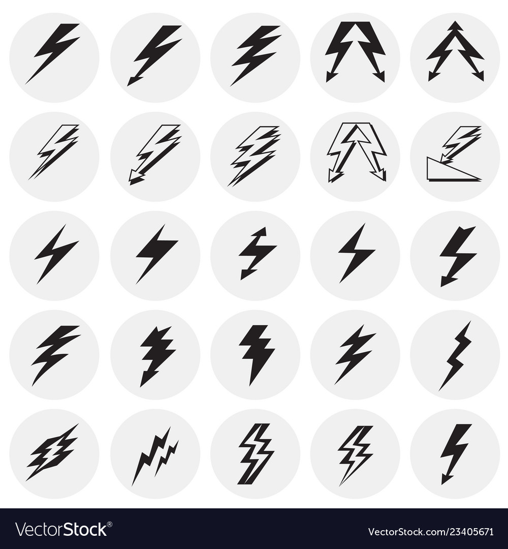 Lightning icon set on circles background vector image Lightning icon set on circles background