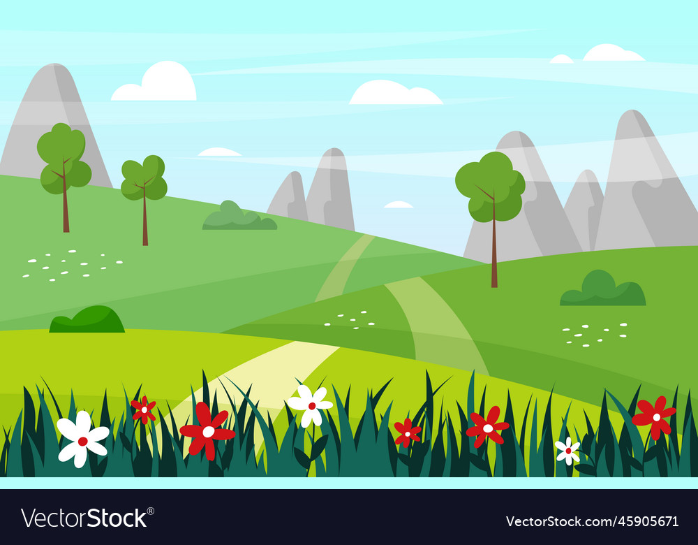 Nature Farm Landscape Scenic Sky And Grass Lawn Vector Image