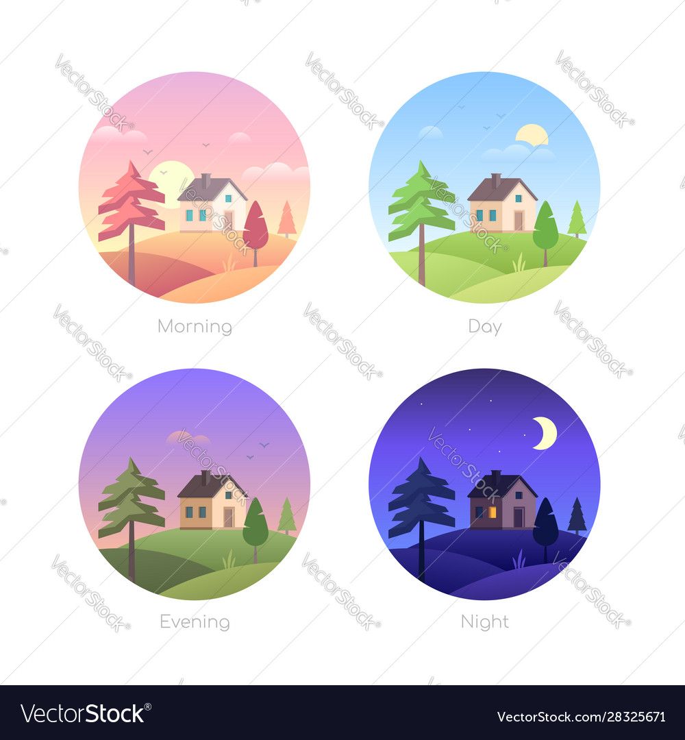 Parts day - set flat design style Royalty Free Vector Image