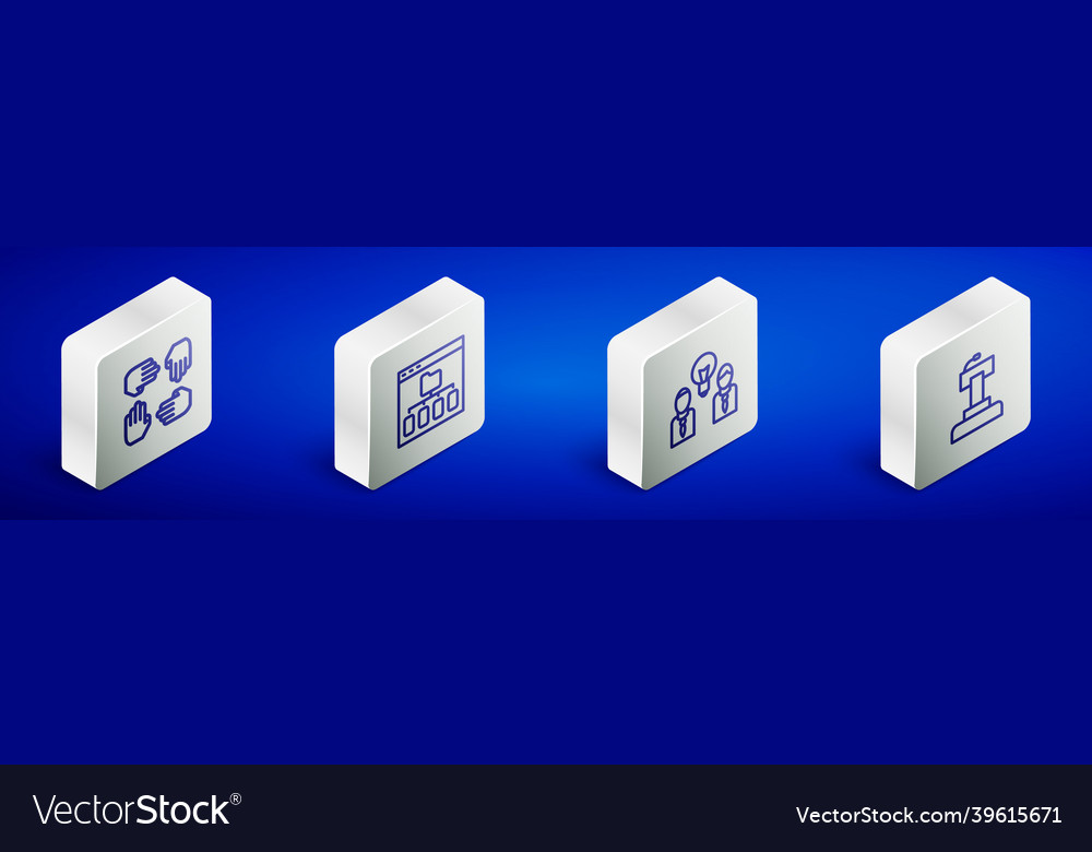 Set isometric line project team base browser vector image Set isometric line project team base browser