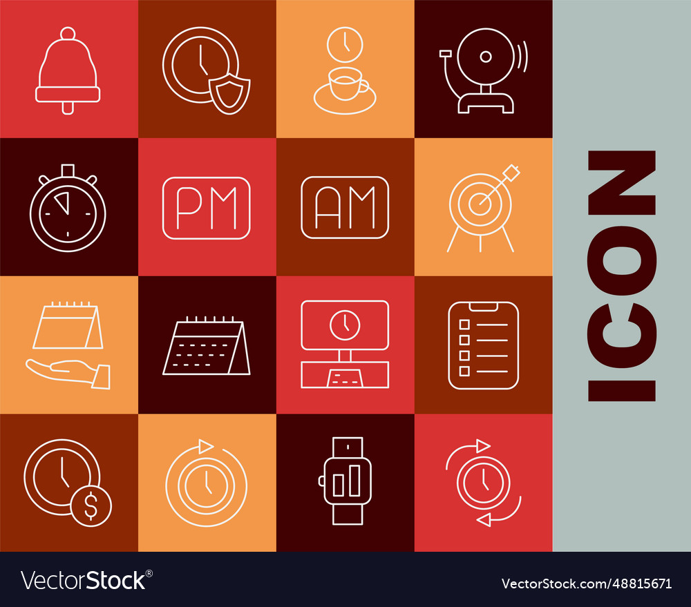 Set line clock with arrow to do list or planning vector image Set line clock with arrow to do list or planning