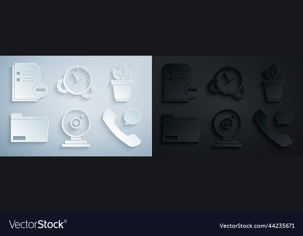 Set web camera flowers in pot document folder