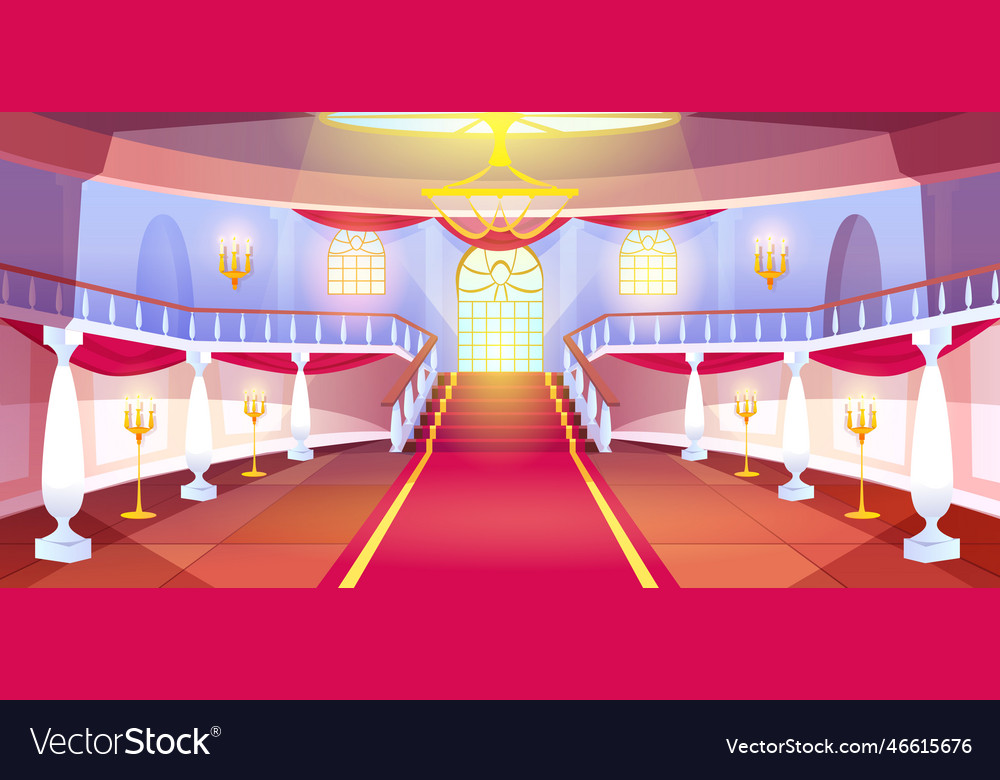 Cartoon Hall Interior With Staircase In Medieval Vector Image