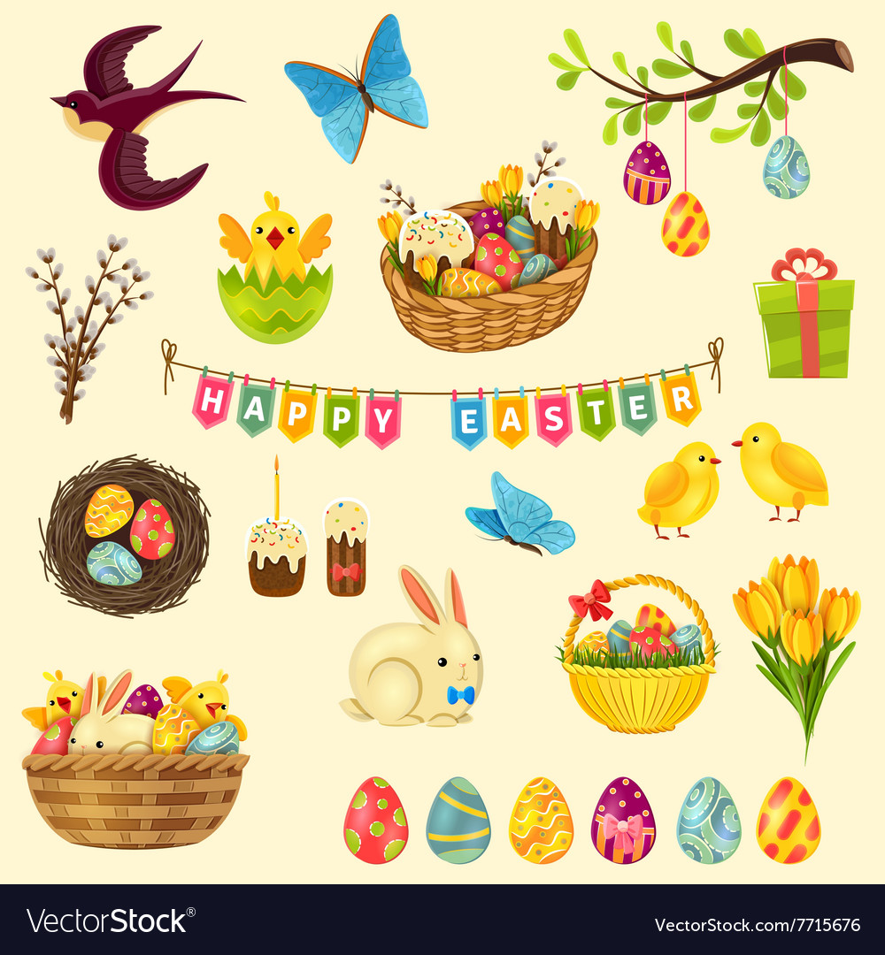 Easter Symbols Set Royalty Free Vector Image - VectorStock