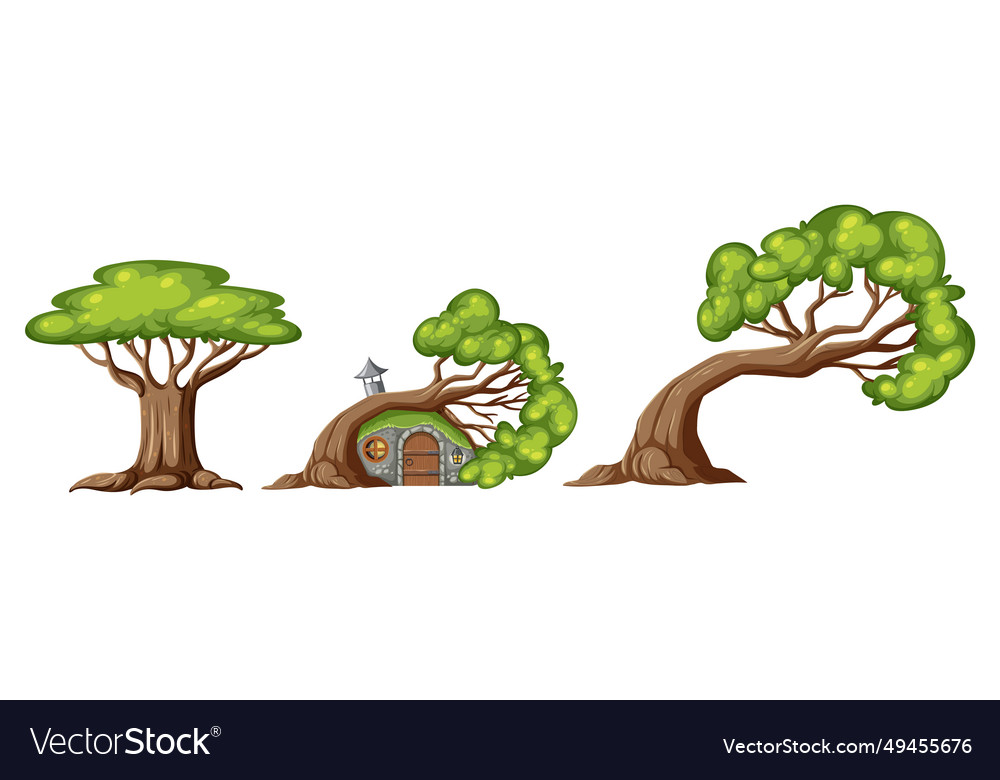 Enchanting set of trees and hobbit tree house