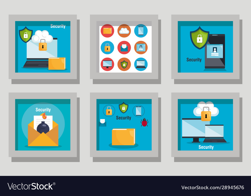 Security system frames set design vector image Security system frames set design
