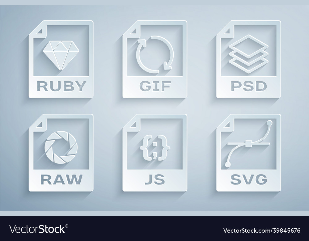 Set js file document psd raw svg gif and ruby vector image Set js file document psd raw svg gif and ruby