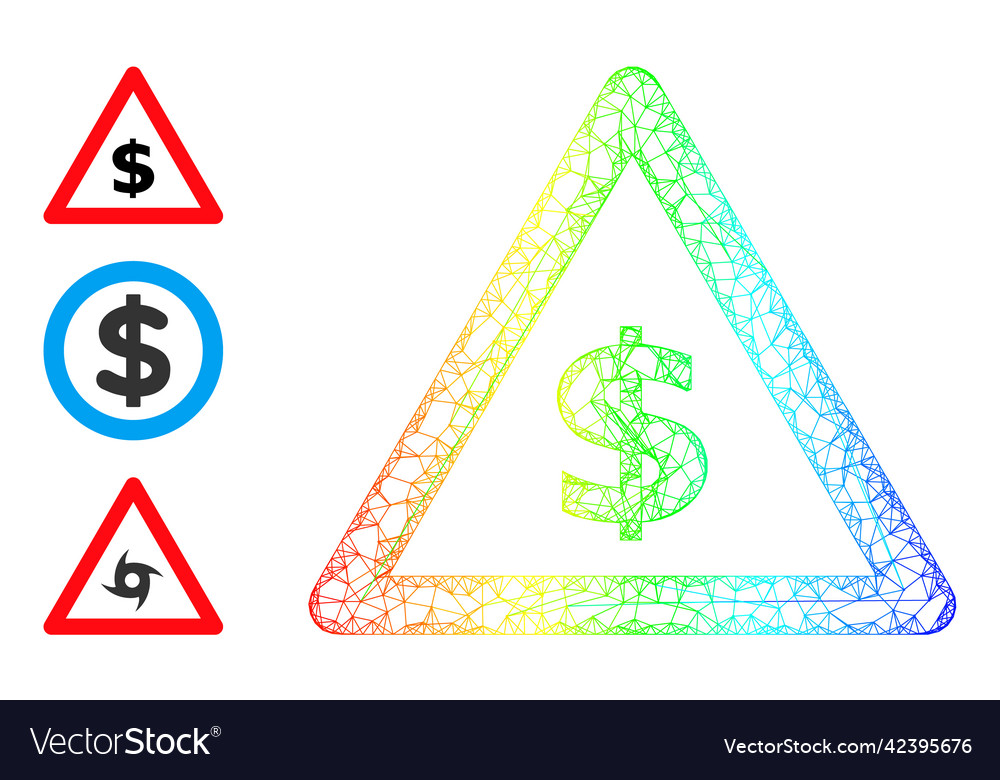 Spectrum gradient linear mesh dollar warning icon vector image Spectrum gradient linear mesh dollar warning icon