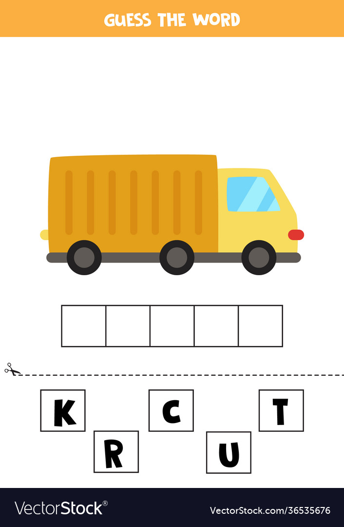 Spelling game for preschool kids cartoon truck Vector Image Spelling game for preschool kids cartoon truck Vector Image