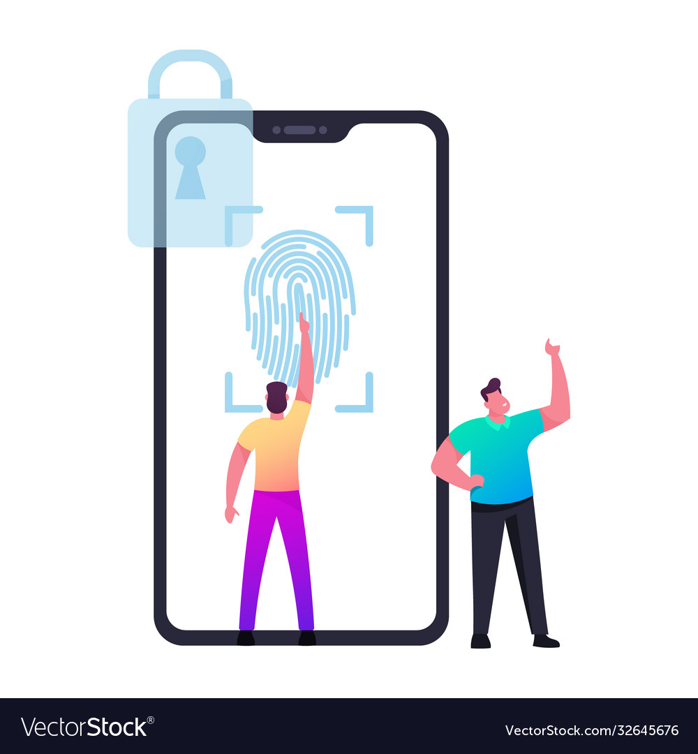 Verification cyber security man character stand vector image Verification cyber security man character stand