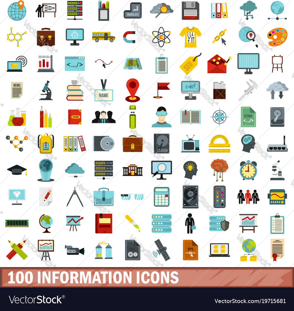100 information icons set flat style Royalty Free Vector