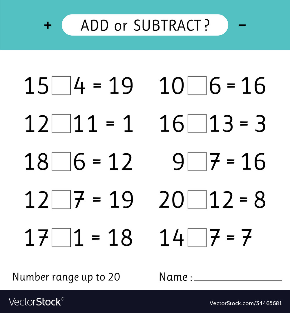 Add or subtract number range up to 20 addition