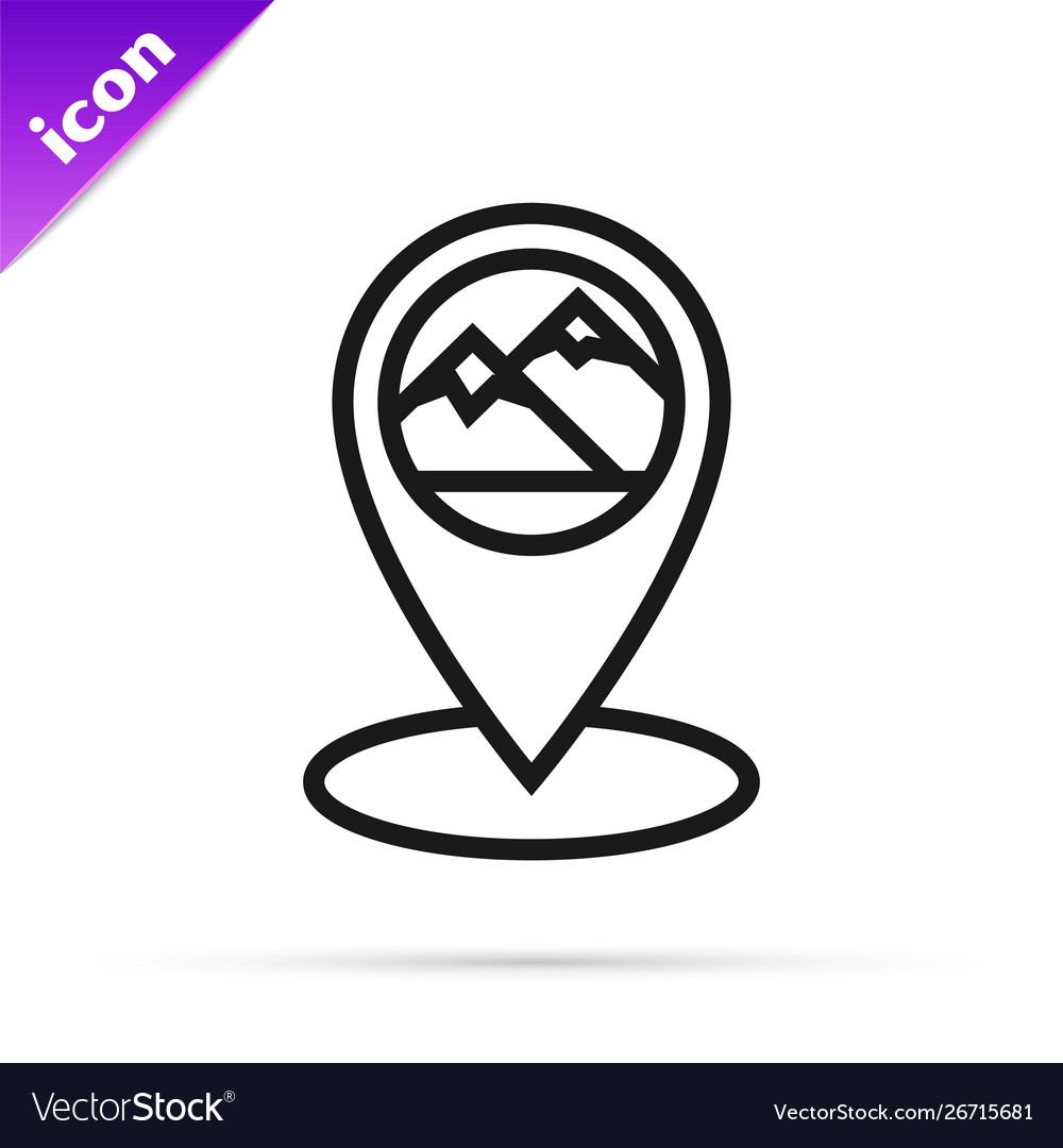 Black line map pointer with mountain icon isolated vector image Black line map pointer with mountain icon isolated