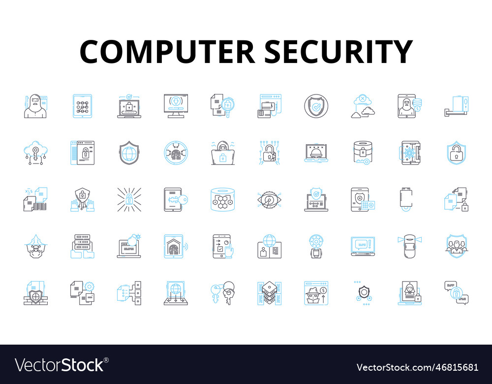 Computer security linear icons set firewall vector image Computer security linear icons set firewall