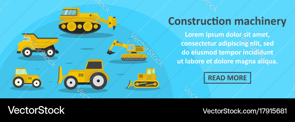 Construction Machinery Banner Horizontal Concept Vector Image