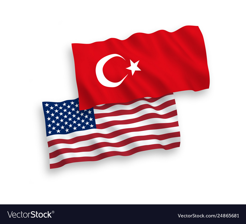 Flags turkey and america on a white background vector image Flags turkey and america on a white background
