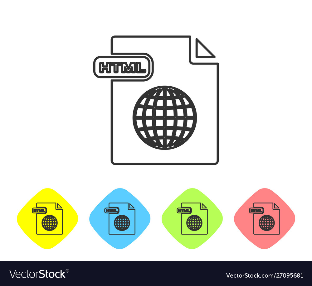 Grey line html file document download button vector image Grey line html file document download button