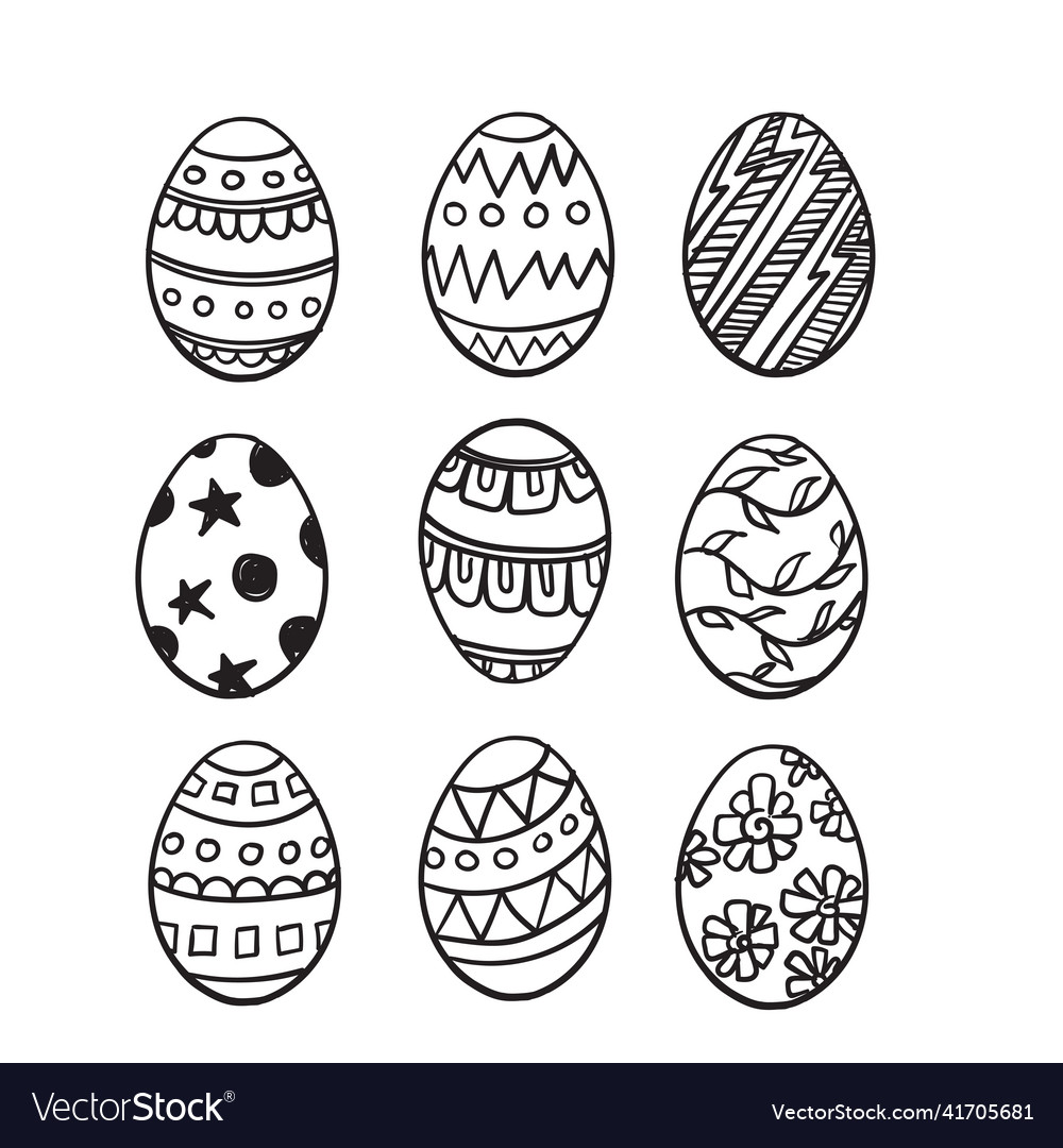 Hand drawn doodle easter egg collection icon vector image Hand drawn doodle easter egg collection icon