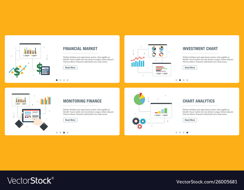 Internet Banner Set With Financial Market And Vector Image
