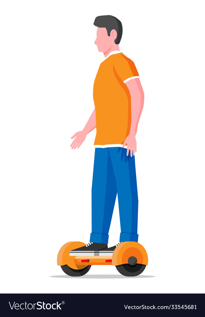 Man riding on hoverboard isolated white