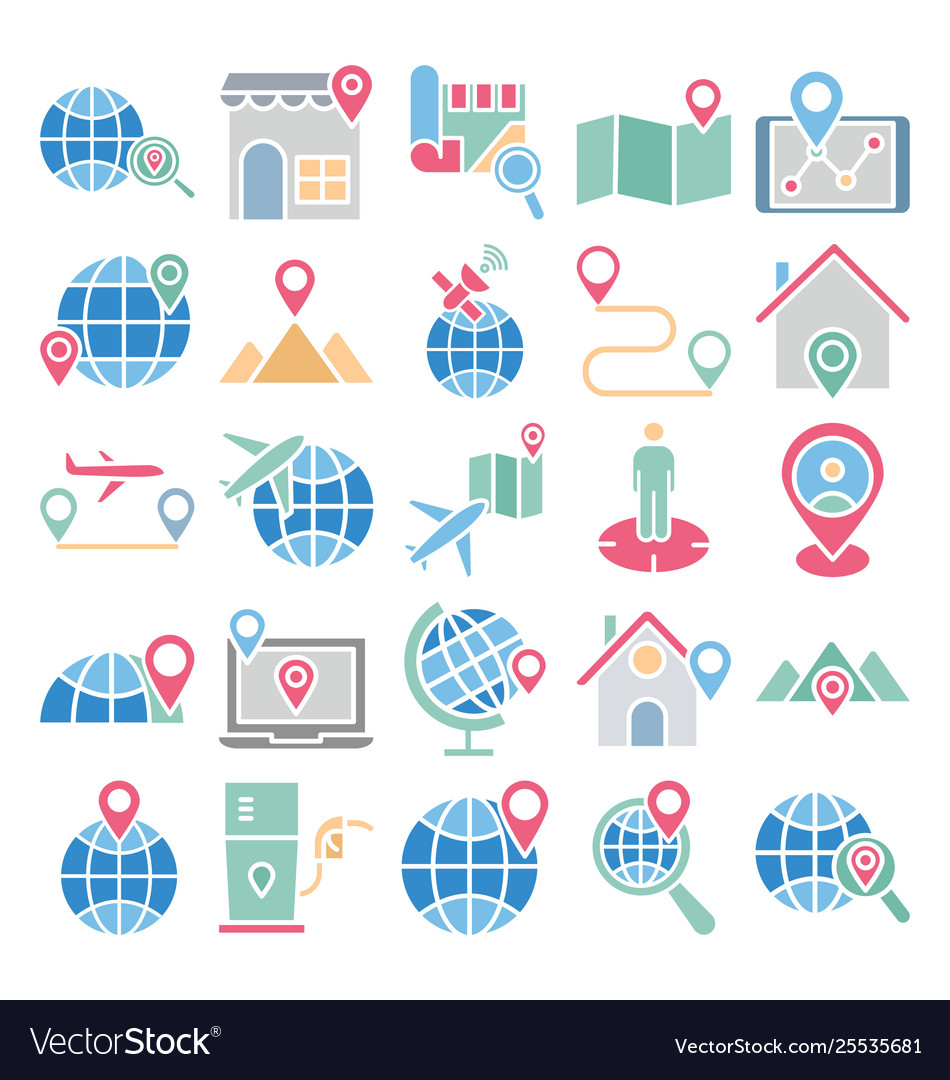 Map and navigation isolated icons set