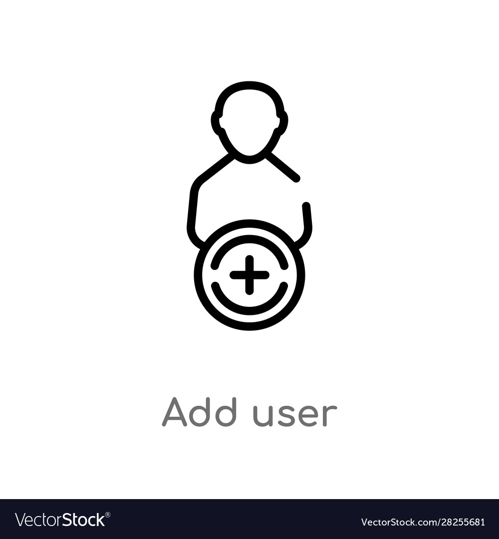 Outline add user icon isolated black simple line