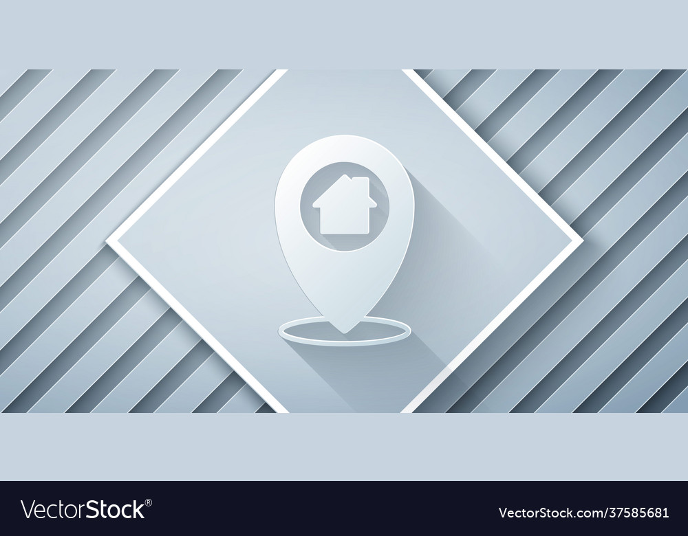 Paper cut map pointer with house icon isolated