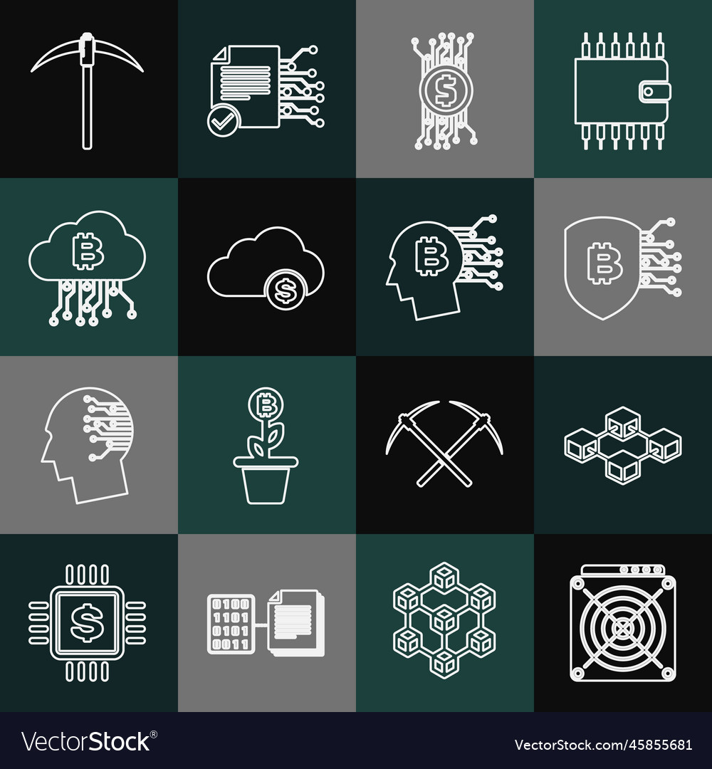 Set line asic miner blockchain technology shield Vector Image Set line asic miner blockchain technology shield