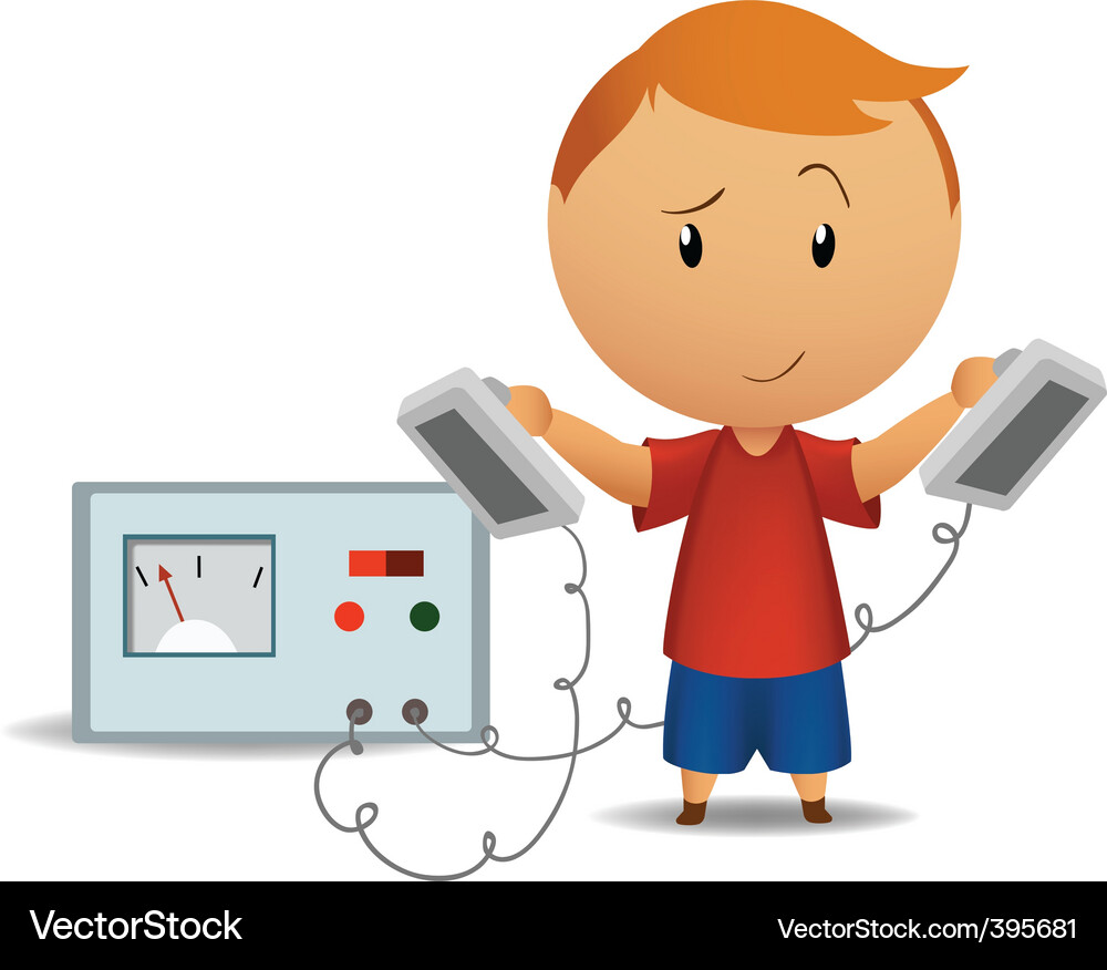 Smiling boy with medical defibrillator Royalty Free Vector