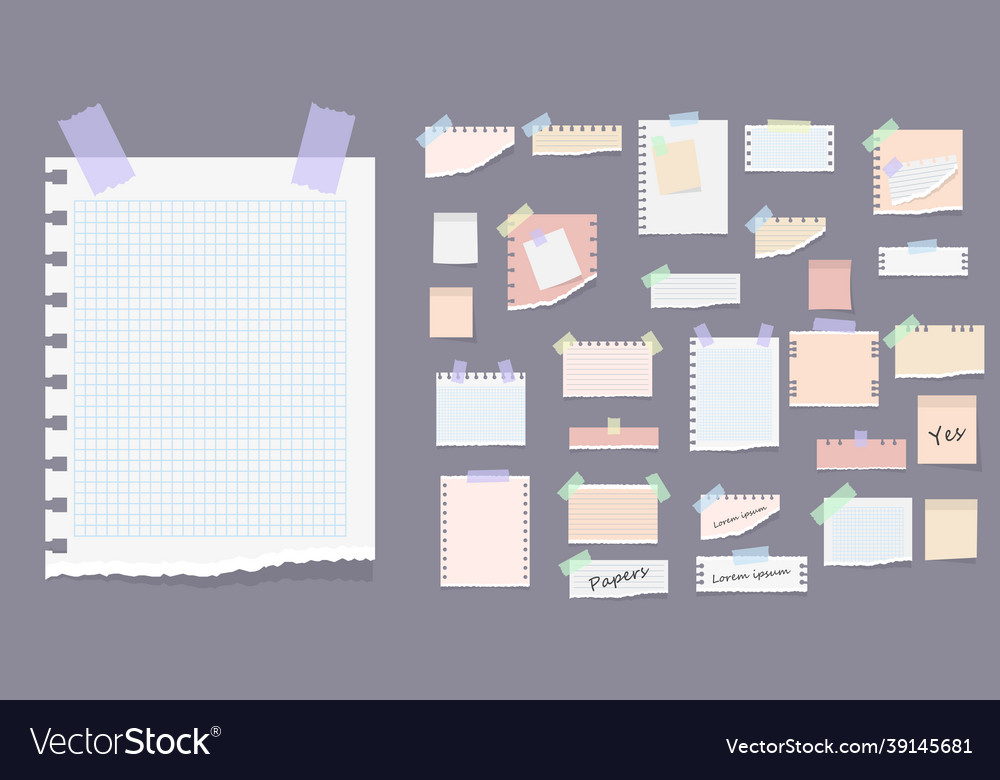 Sticky notes memo messages torn paper sheets vector image Sticky notes memo messages torn paper sheets