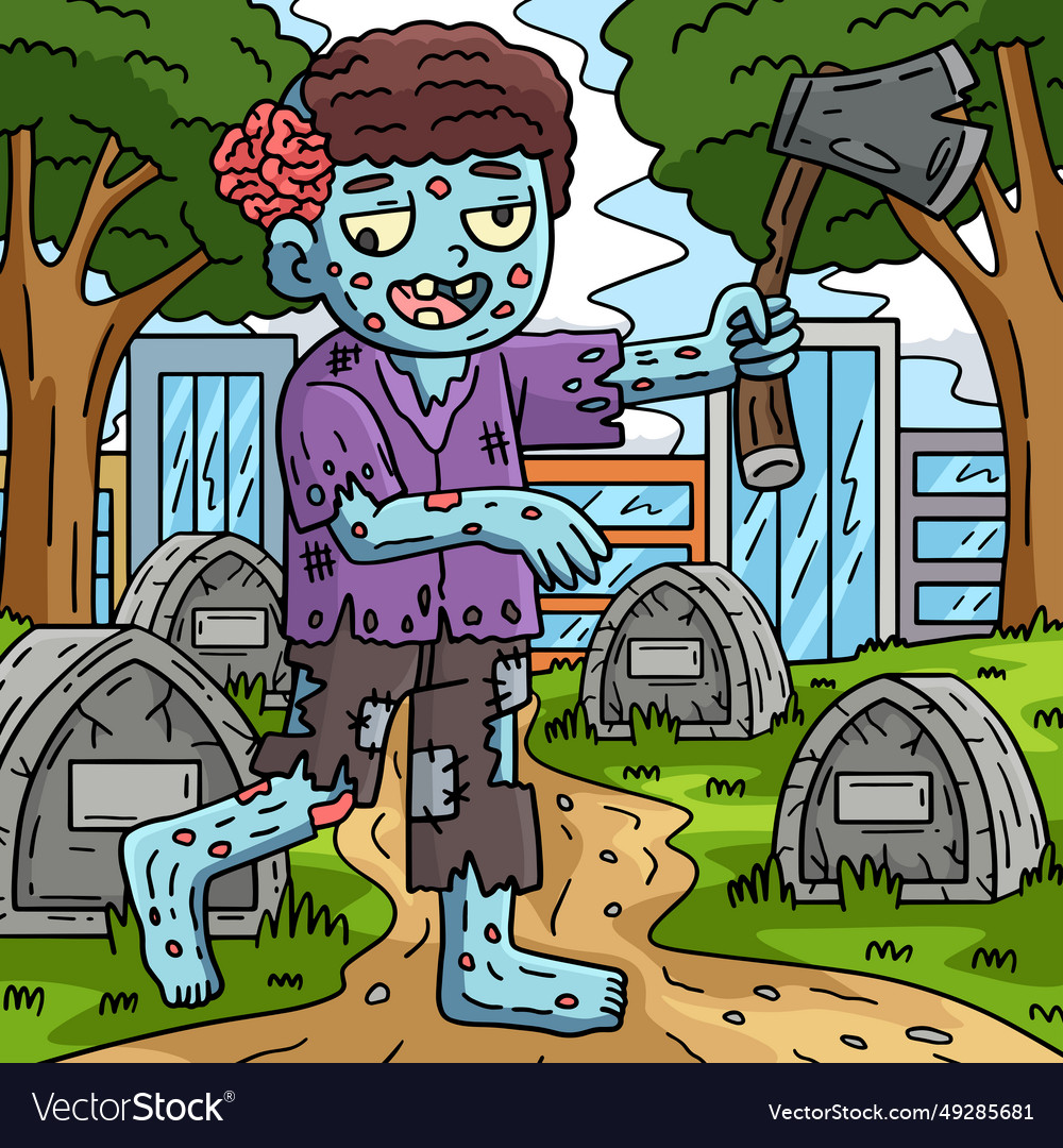 Zombie holding an ax colored cartoon Royalty Free Vector