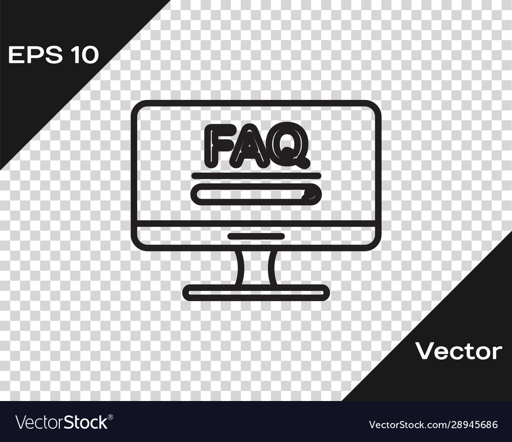 Black line computer monitor with text faq vector image Black line computer monitor with text faq