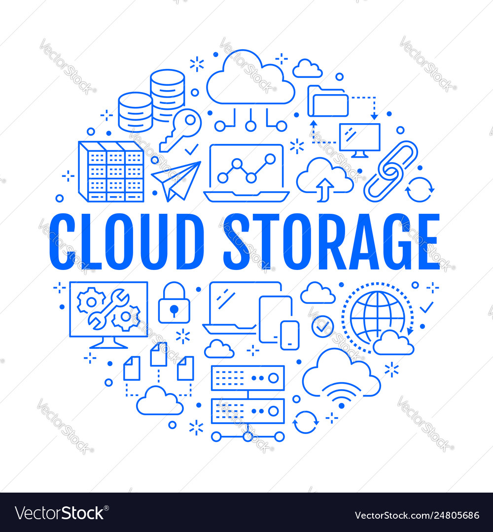 Cloud data storage circle poster with line icons