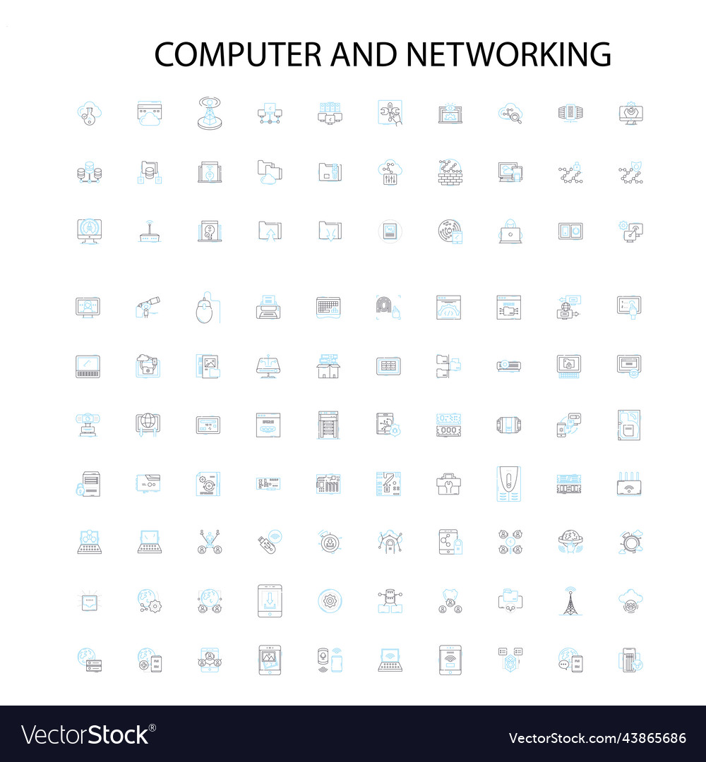 Computer and networking icons signs outline vector image Computer and networking icons signs outline