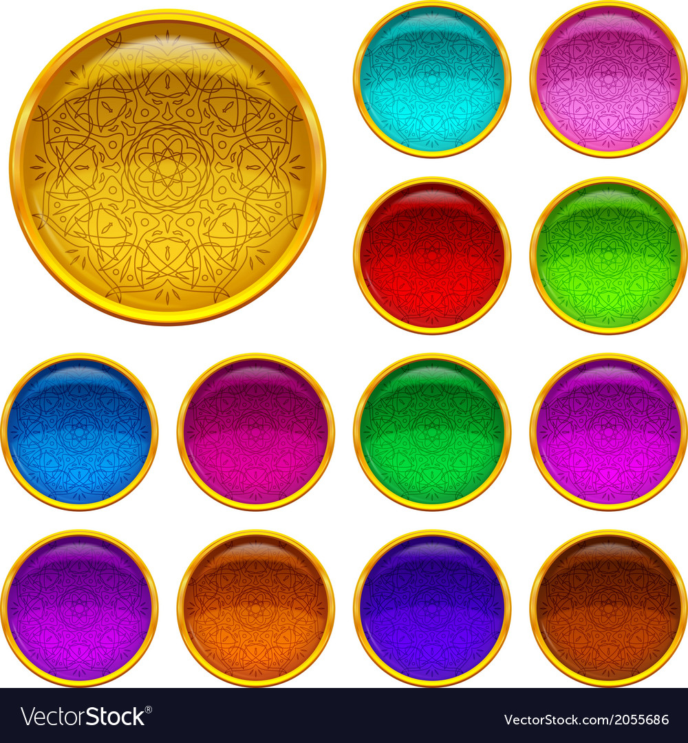 Golden buttons with patterned gems set