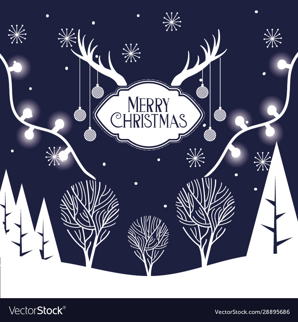 Happy merry christmas card with landscape