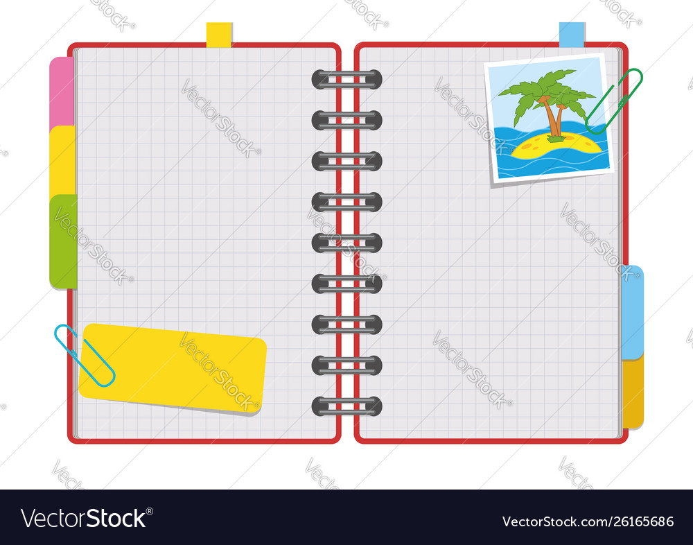 Open notepad with clean sheets on a spiral vector image Open notepad with clean sheets on a spiral